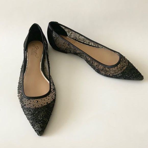 Jewel Badgley Mischka Juliana Lace Ballet Flat Black Evening Dress Shoes Pumps 7 - Picture 12 of 16